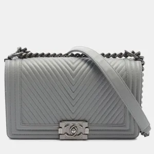 Medium Calfskin Chevron Boy Flap Bag