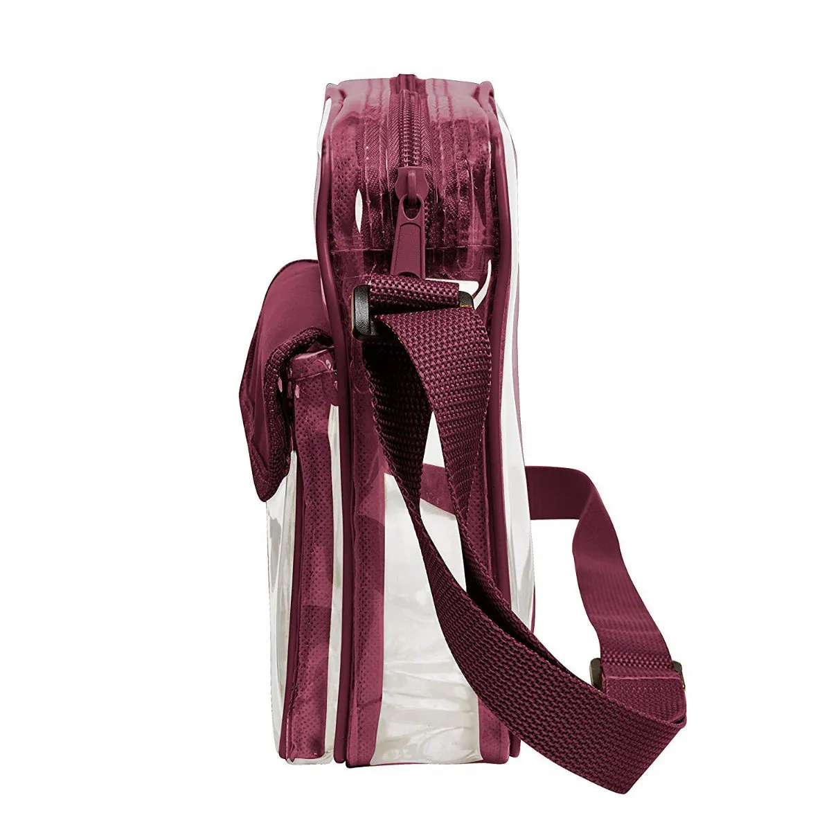Medium Clear Cross-Body Messenger Shoulder Bag (CH-500-BUR) - Burgundy Trim
