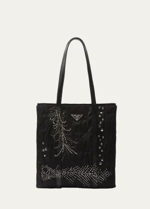 Medium Embellished Quilted Nylon Tote Bag