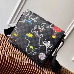 Men&#8217;s District Pm Messenger Map Print Damier Graphite Canvas Shoulder Bag N40238 2019 Collection