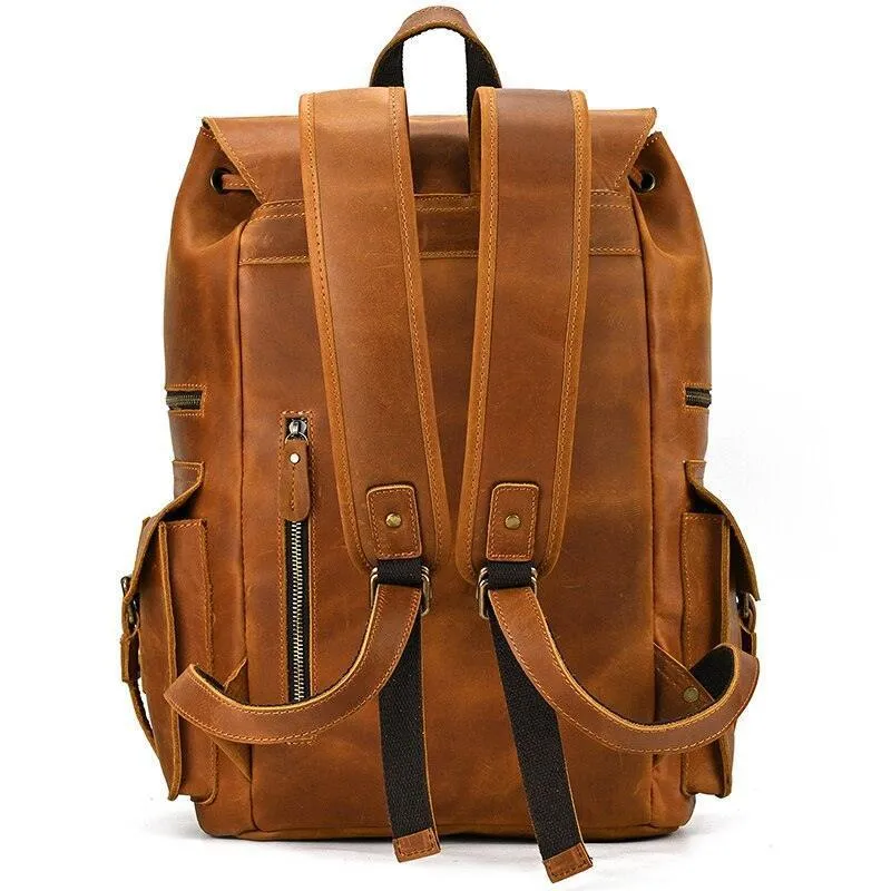 Mens Brown Leather Backpack Holds 17 Inch Laptop