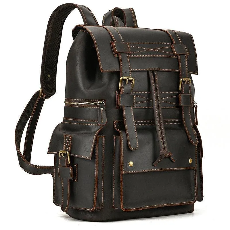 Mens Brown Leather Backpack Holds 17 Inch Laptop