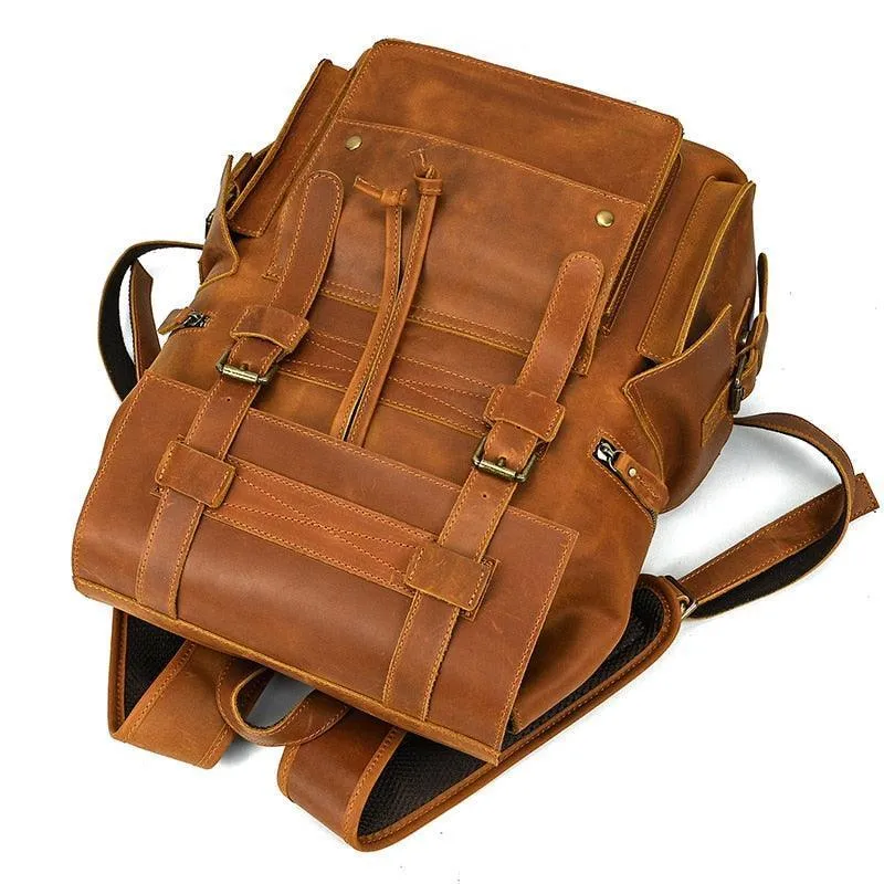 Mens Brown Leather Backpack Holds 17 Inch Laptop