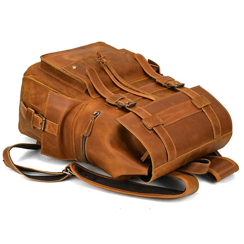 Mens Brown Leather Backpack Holds 17 Inch Laptop