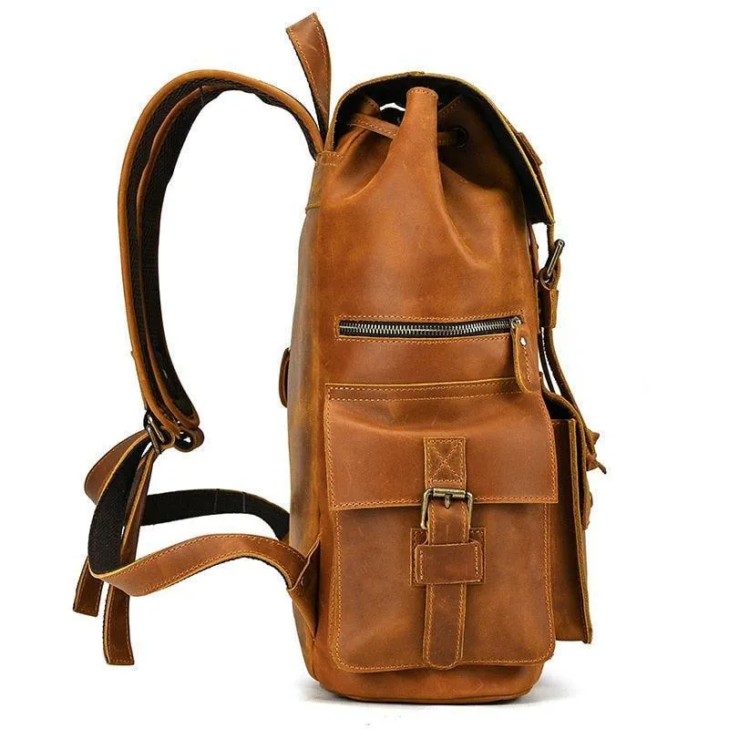 Mens Brown Leather Backpack Holds 17 Inch Laptop