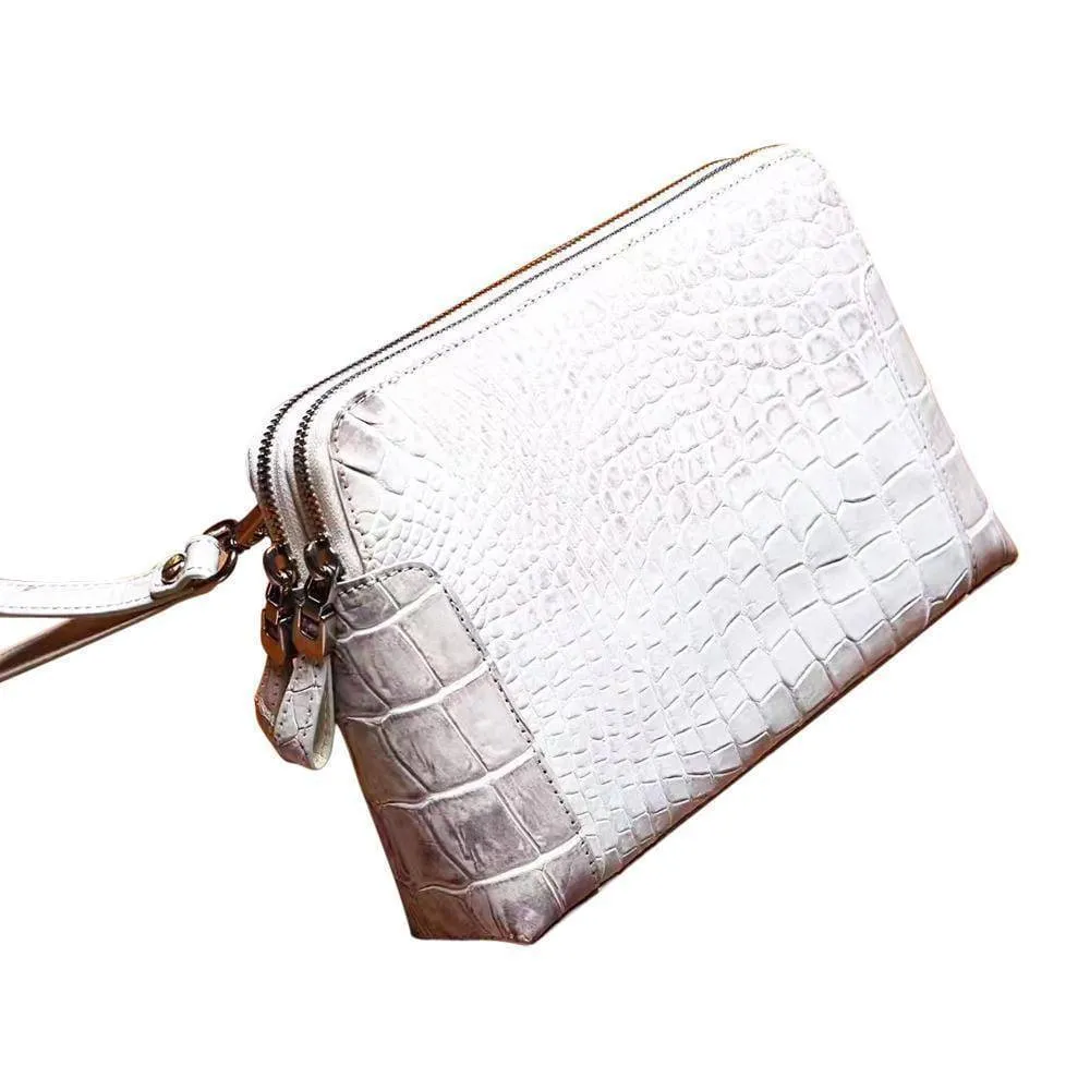 Men's Genuine Crocodile Skin  Leather  Clutch Bag With Double Zip