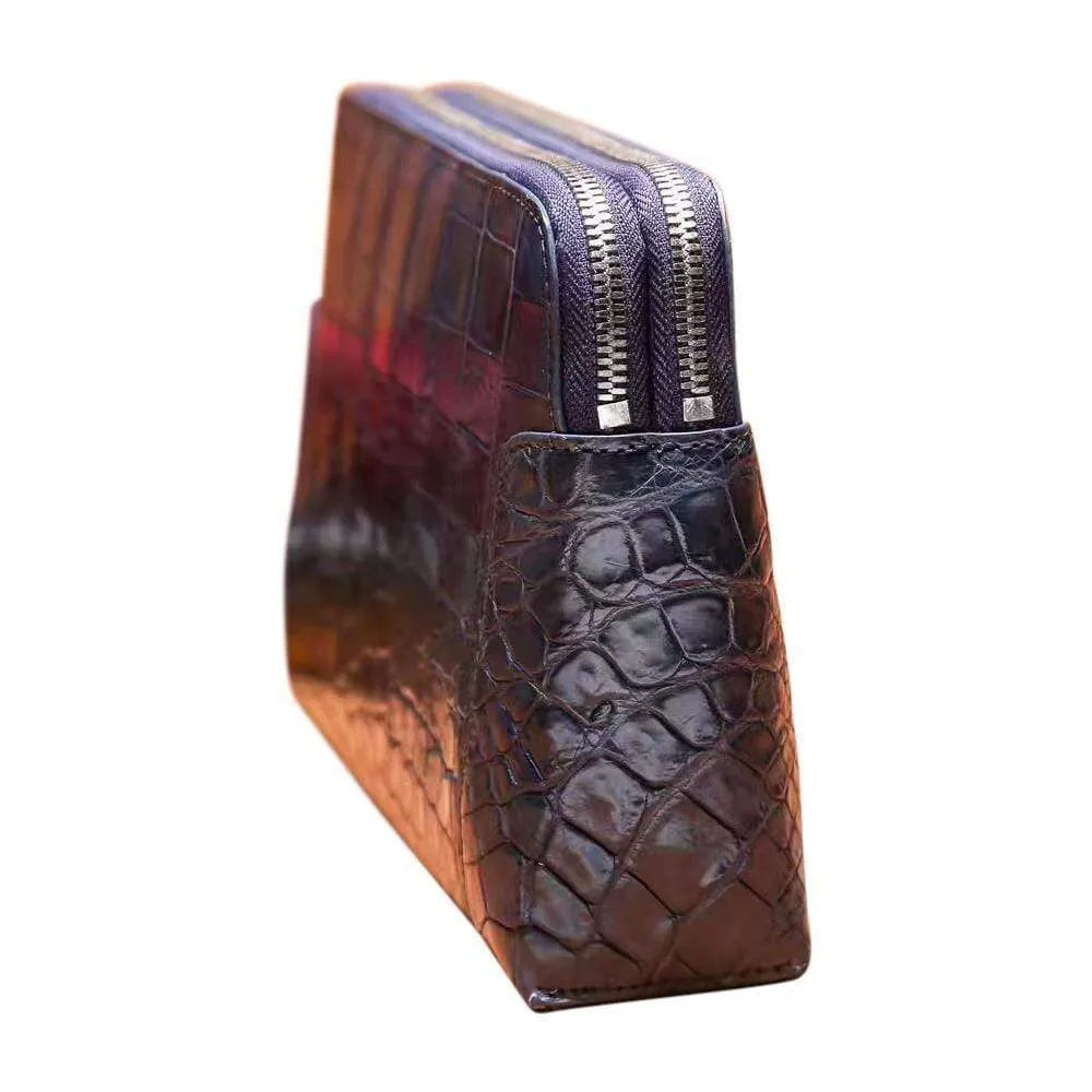 Men's Genuine Crocodile Skin  Leather  Clutch Bag With Double Zip