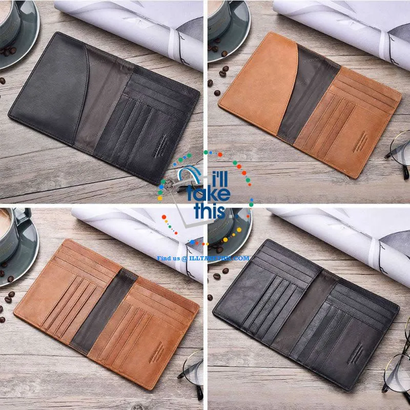 Men's Mega 8/16 Card Wallet in Genuine Cowhide Leather with Passport compartment - Black or Brown