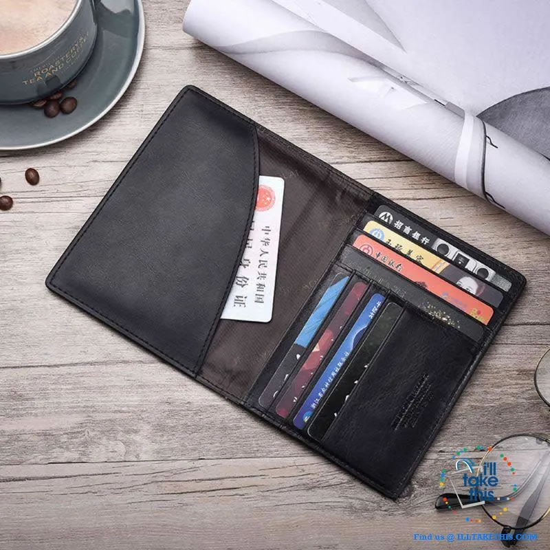 Men's Mega 8/16 Card Wallet in Genuine Cowhide Leather with Passport compartment - Black or Brown
