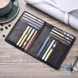 Men's Mega 8/16 Card Wallet in Genuine Cowhide Leather with Passport compartment - Black or Brown