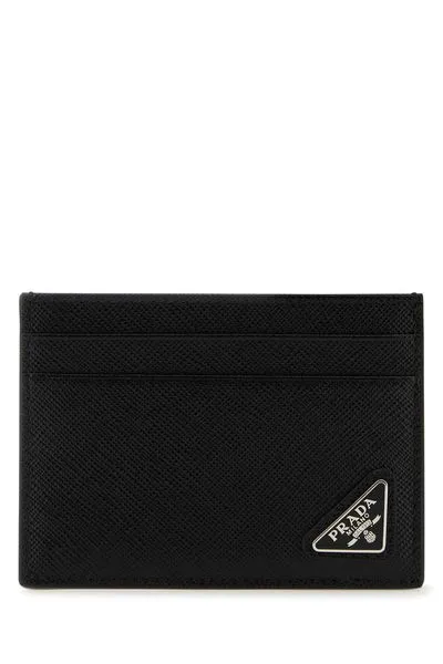 Men's Saffiano Leather Logo Plaque Cardholder in Nero | 2MC149QHH