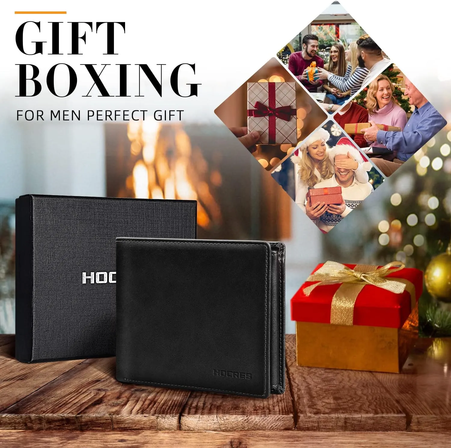 Mens Stylish RFID Blocking Leather Wallet with Ample Card Slots & Gift Box & 2 ID Window