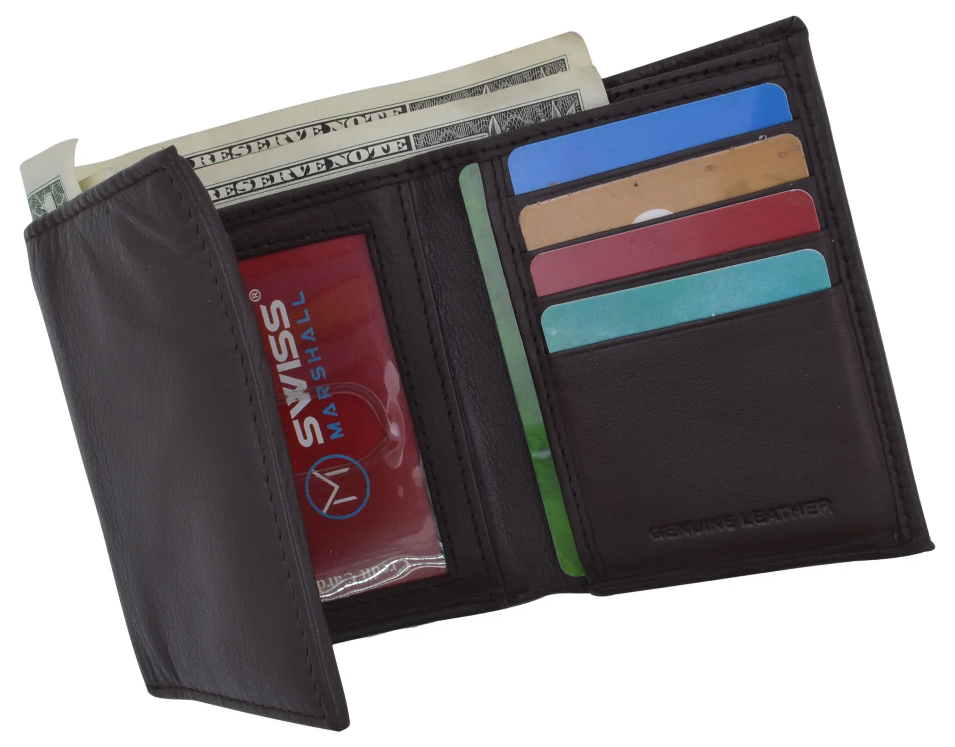 Mens Wallets Leather RFID Blocking Trifold Wallet Extra Capacity Removable ID Card Holder Insert