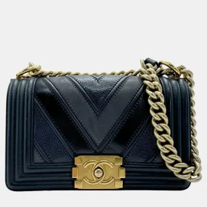 Metal Navy Gold Leather Boy Bag