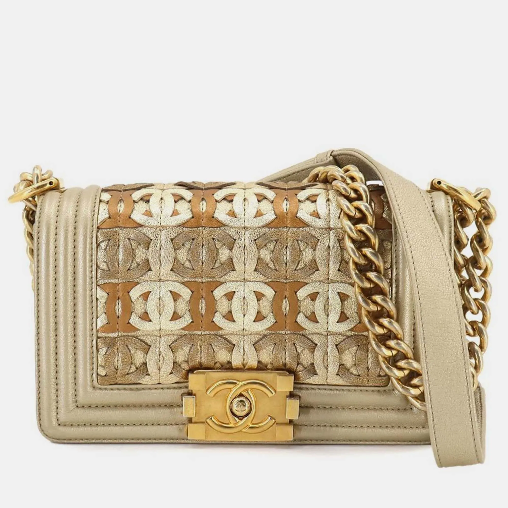 Metallic Gold Leather Boy Chain Shoulder Bag