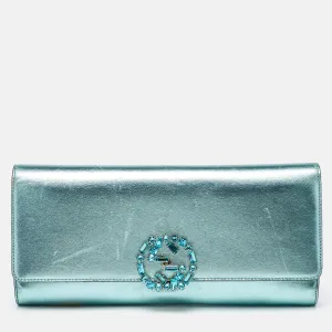Metallic Leather Crystal Interlocking G Broadway Clutch