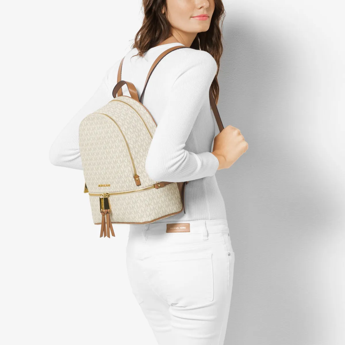 Michael Kors - Rhea Medium Vanilla logoed Backpack - 30S7GEZB1B - VANILLA