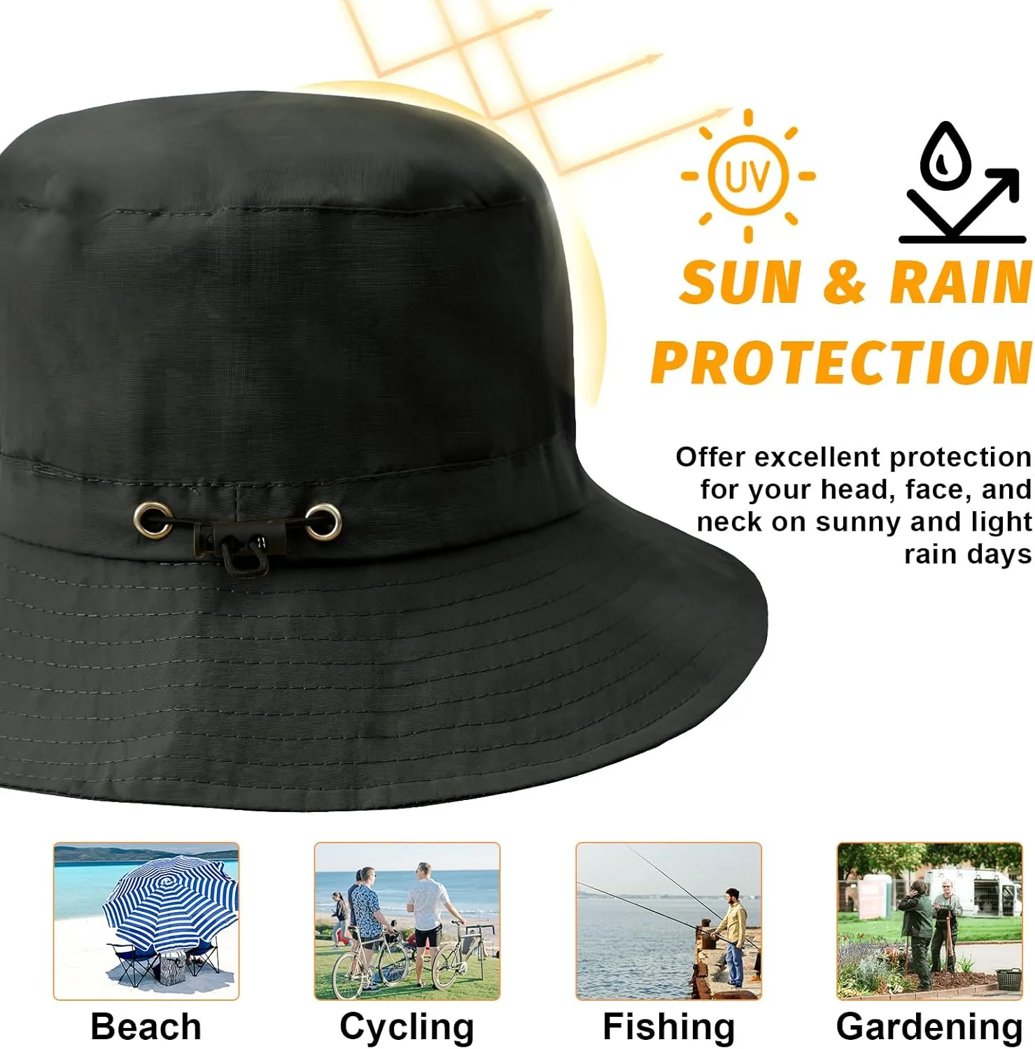 MIDNIGHTSUN Waterproof Bucket Hat Women Packable Outdoor Fishing Lightweight Men UV Protection Summer Sun Hat
