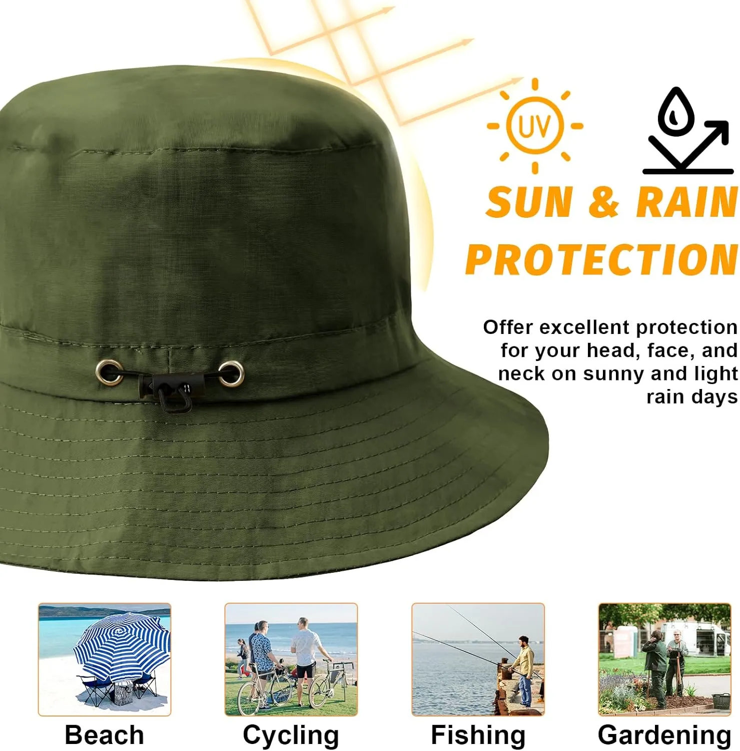 MIDNIGHTSUN Waterproof Bucket Hat Women Packable Outdoor Fishing Lightweight Men UV Protection Summer Sun Hat