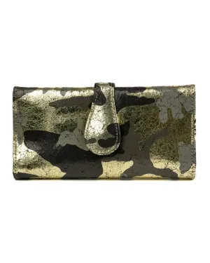 Mila Trifold Wallet: Black Gold Camouflage
