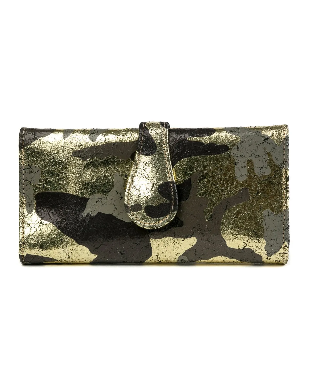 Mila Trifold Wallet: Black Gold Camouflage