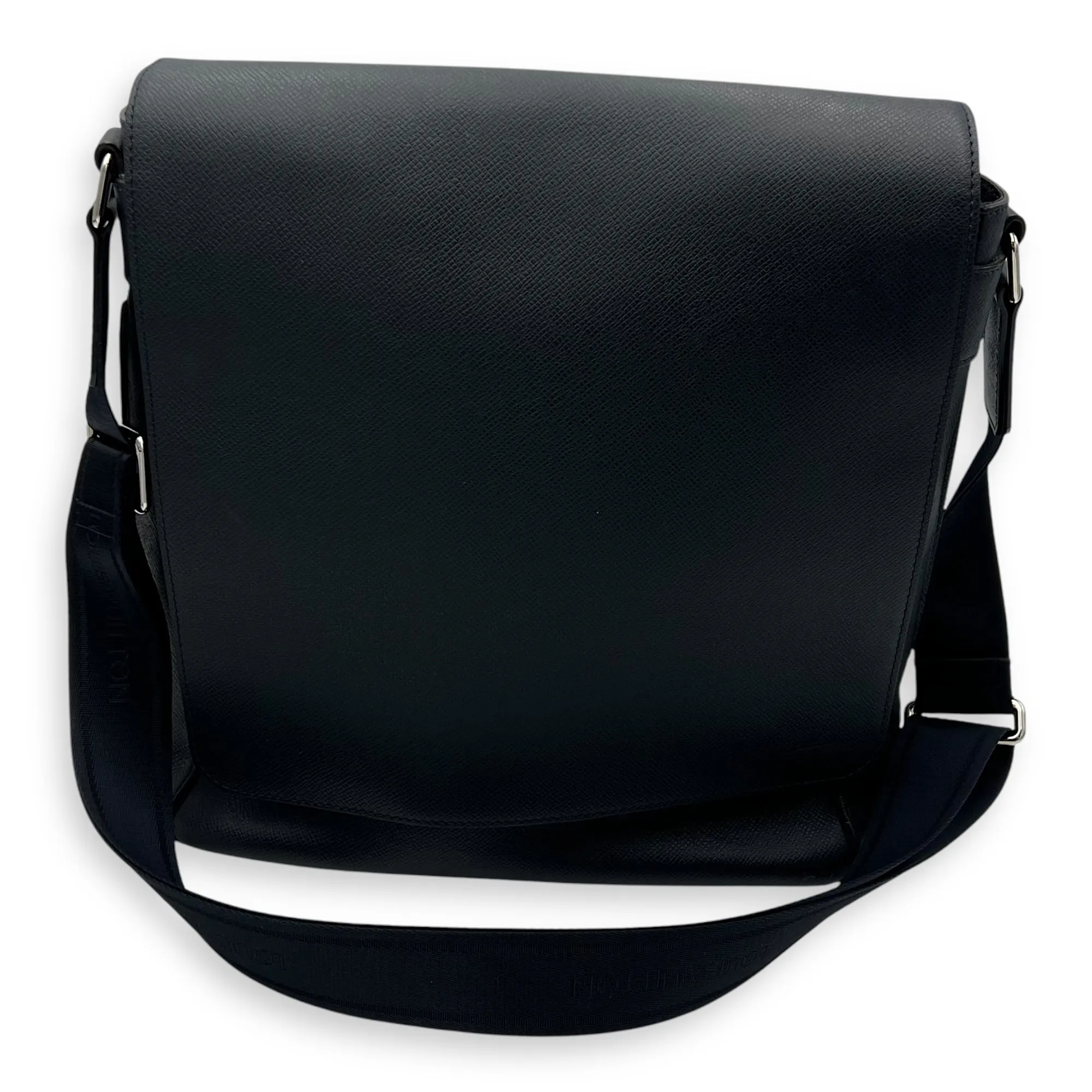 Milo Blue Messenger in Taiga Leather, Silver hardware
