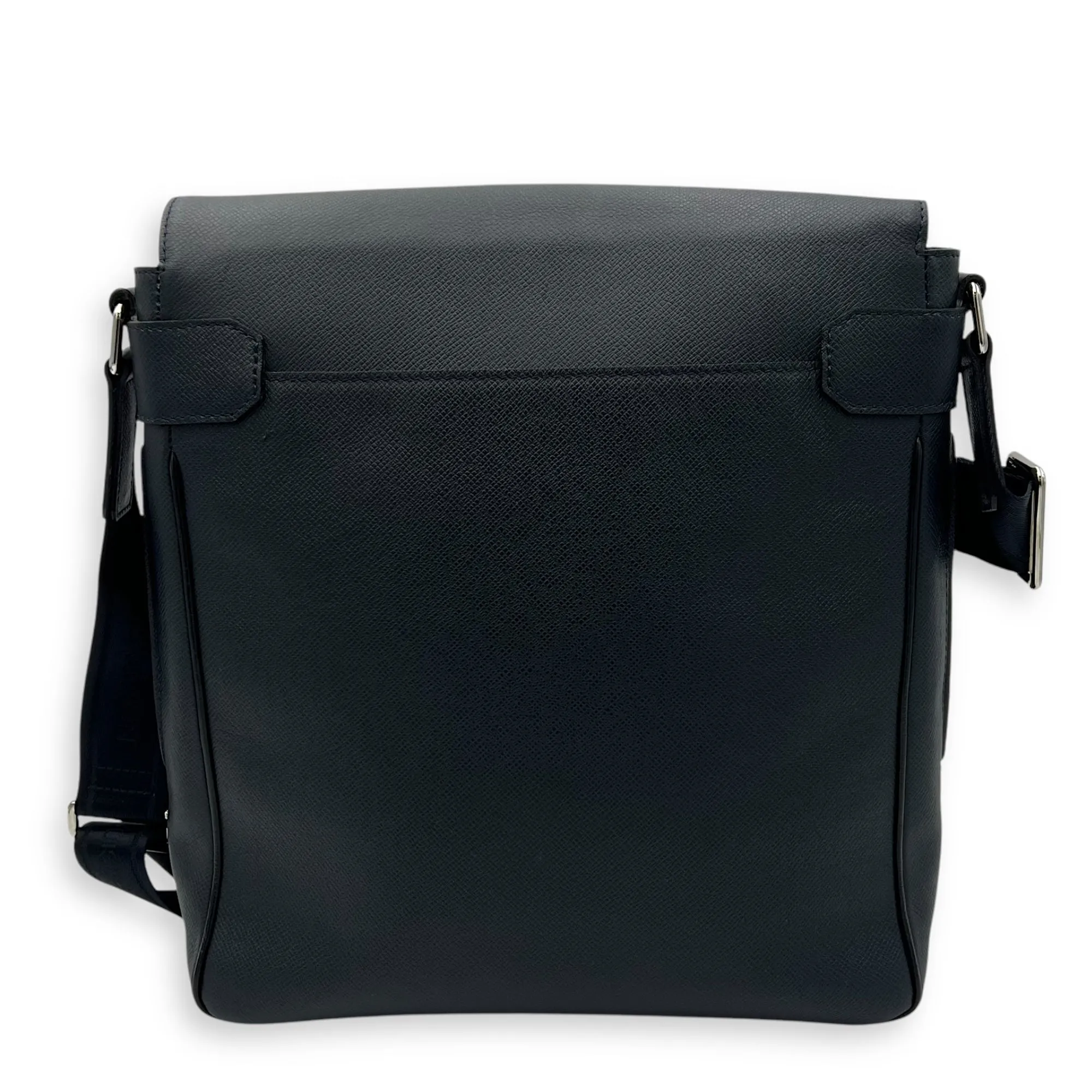 Milo Blue Messenger in Taiga Leather, Silver hardware