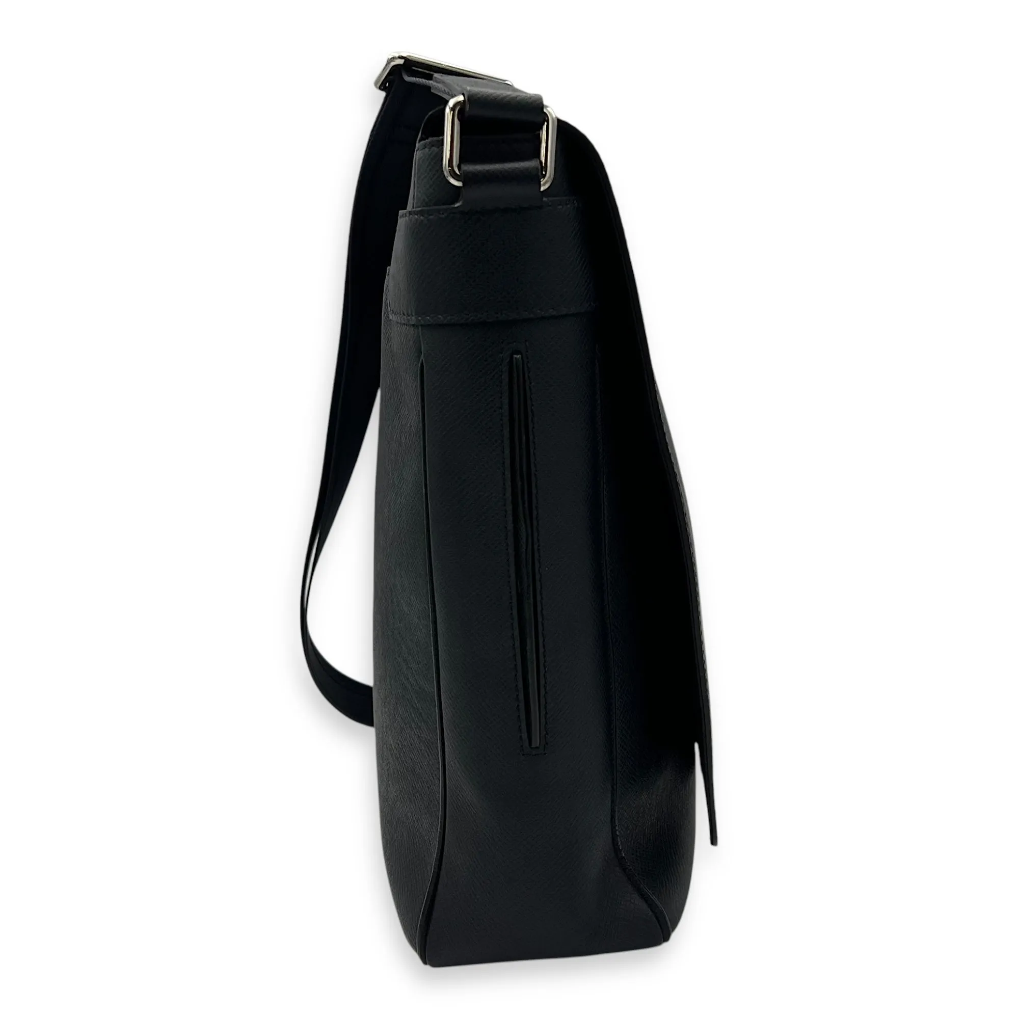 Milo Blue Messenger in Taiga Leather, Silver hardware