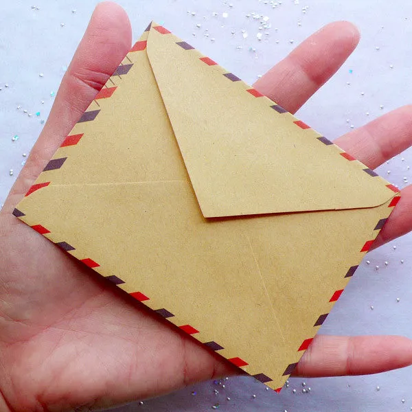 Mini Airmail Envelopes | Kraft Paper Envelopes | Via Aerea Airplane Envelope in Vintage Style | Small Triangle Flap Envelopes | Greeting Card Making | Party Invitation Supplies (10pcs / 9.8cm x 7.5cm / 3.86" x 2.95")