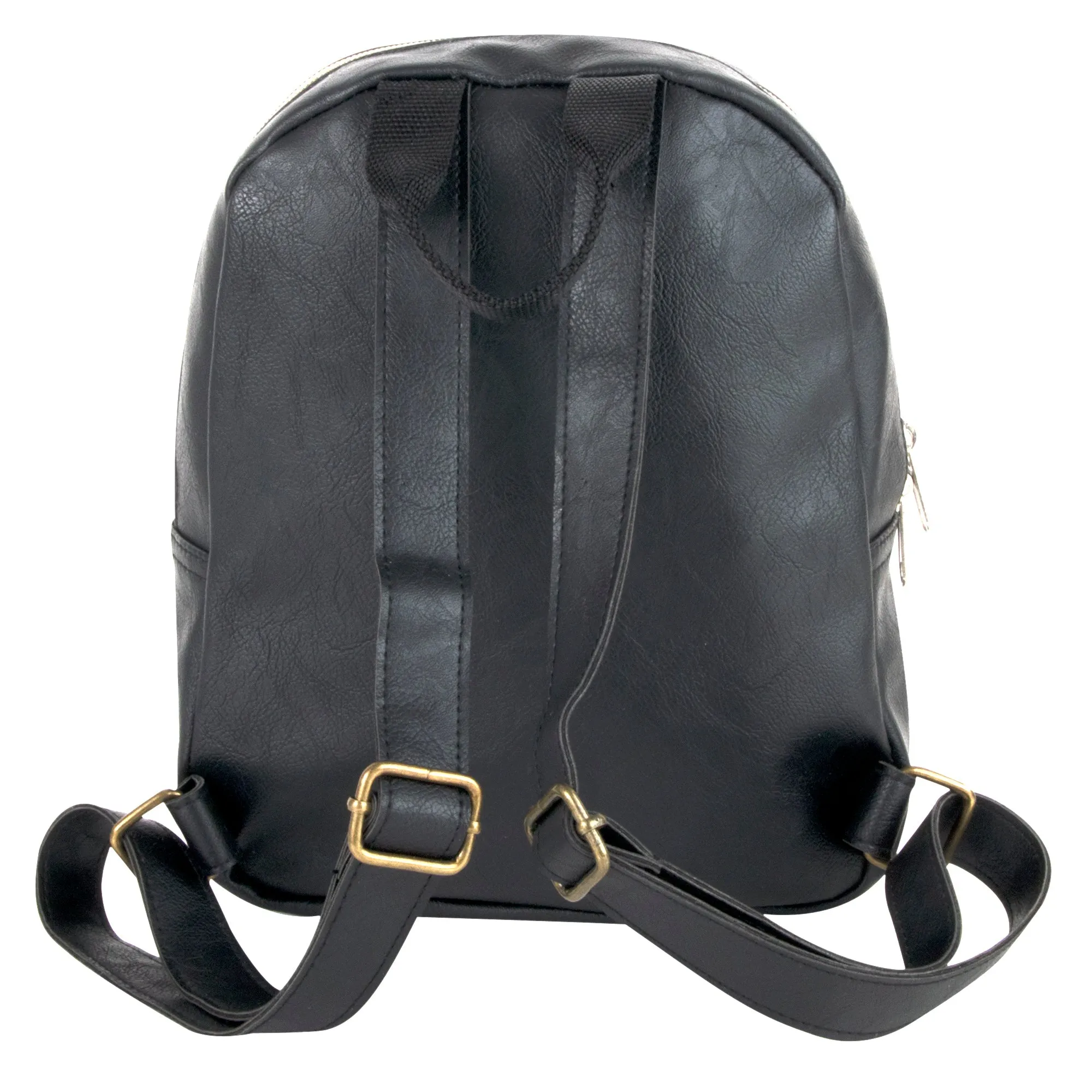 Mini Backpack 10 Inch Black Vinyl With Front Zipper Pocket