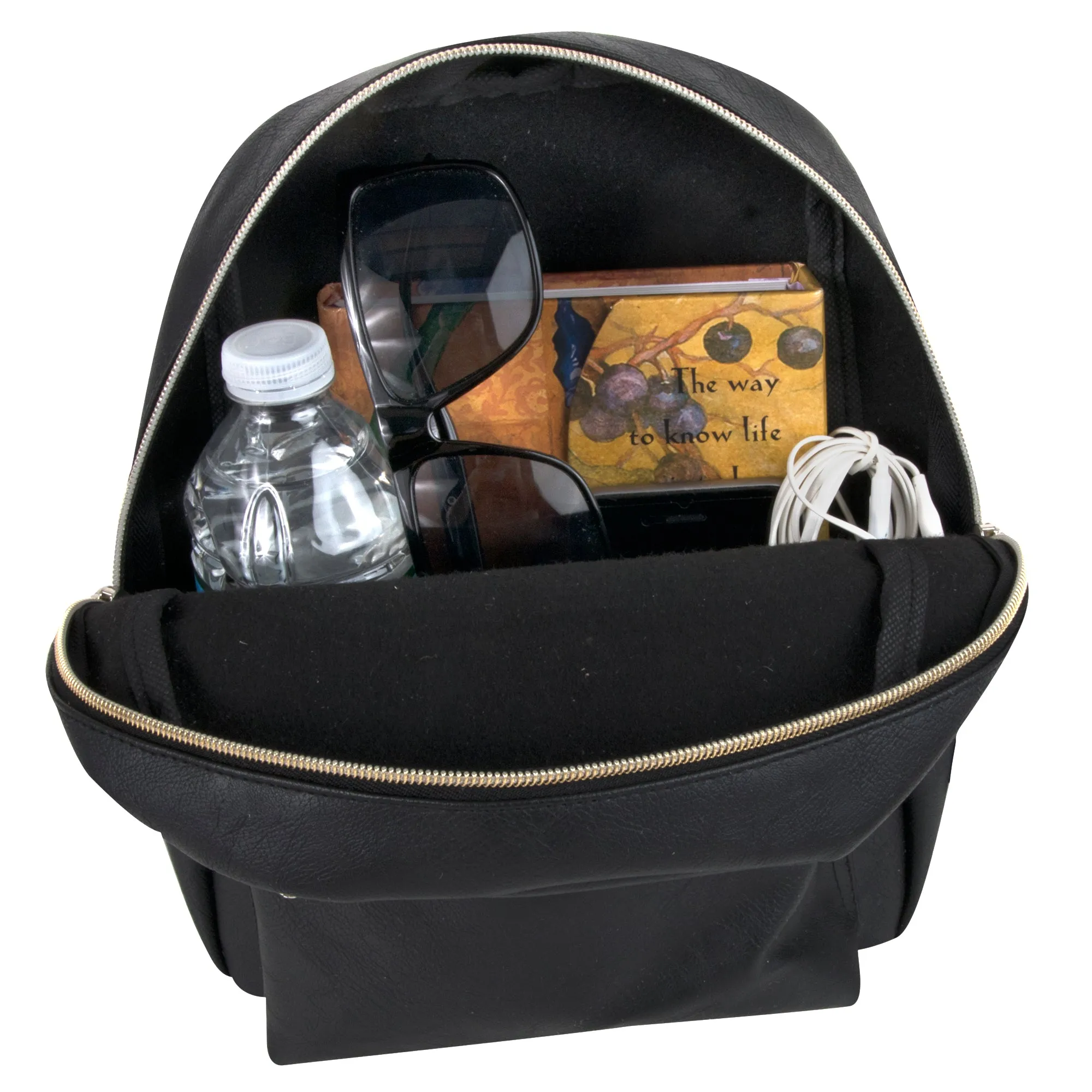 Mini Backpack 10 Inch Black Vinyl With Front Zipper Pocket