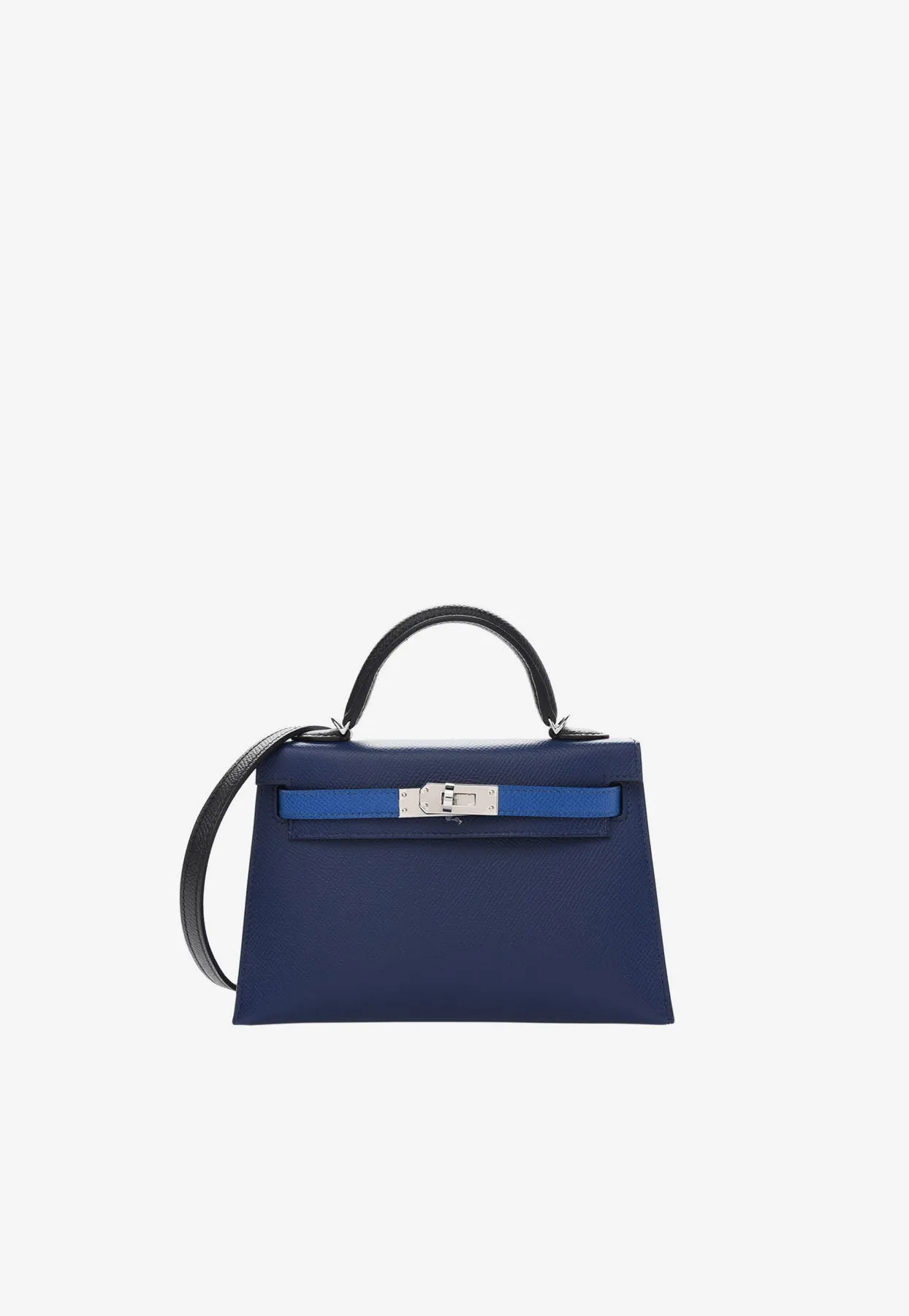Mini Kelly Sellier 20 in Bleu Saphir, Bleu France and Black Epsom Leather with Palladium Hardware