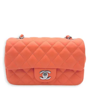 Mini Rectangle Shoulder Bag Orange in Lambskin, Silver hardware