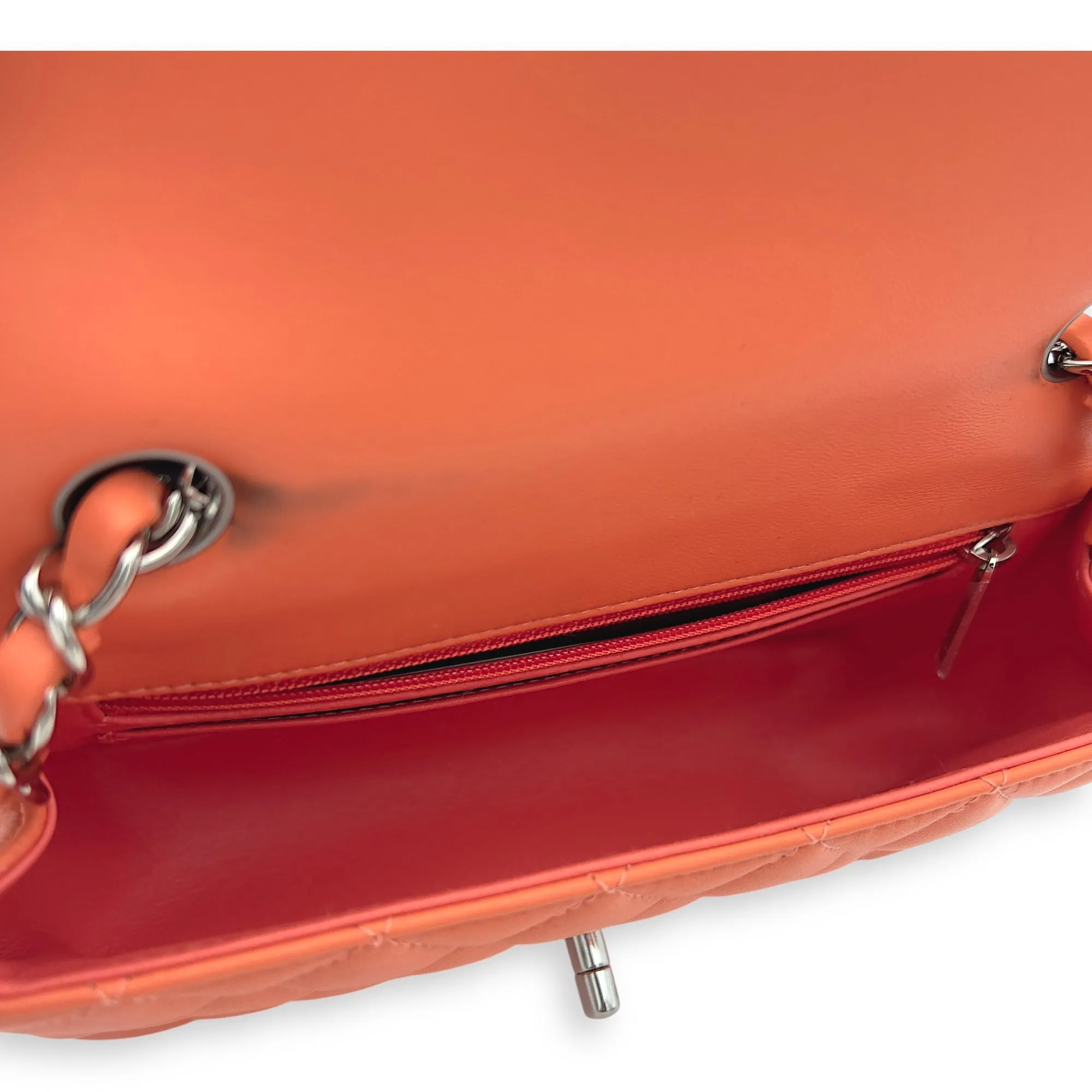 Mini Rectangle Shoulder Bag Orange in Lambskin, Silver hardware