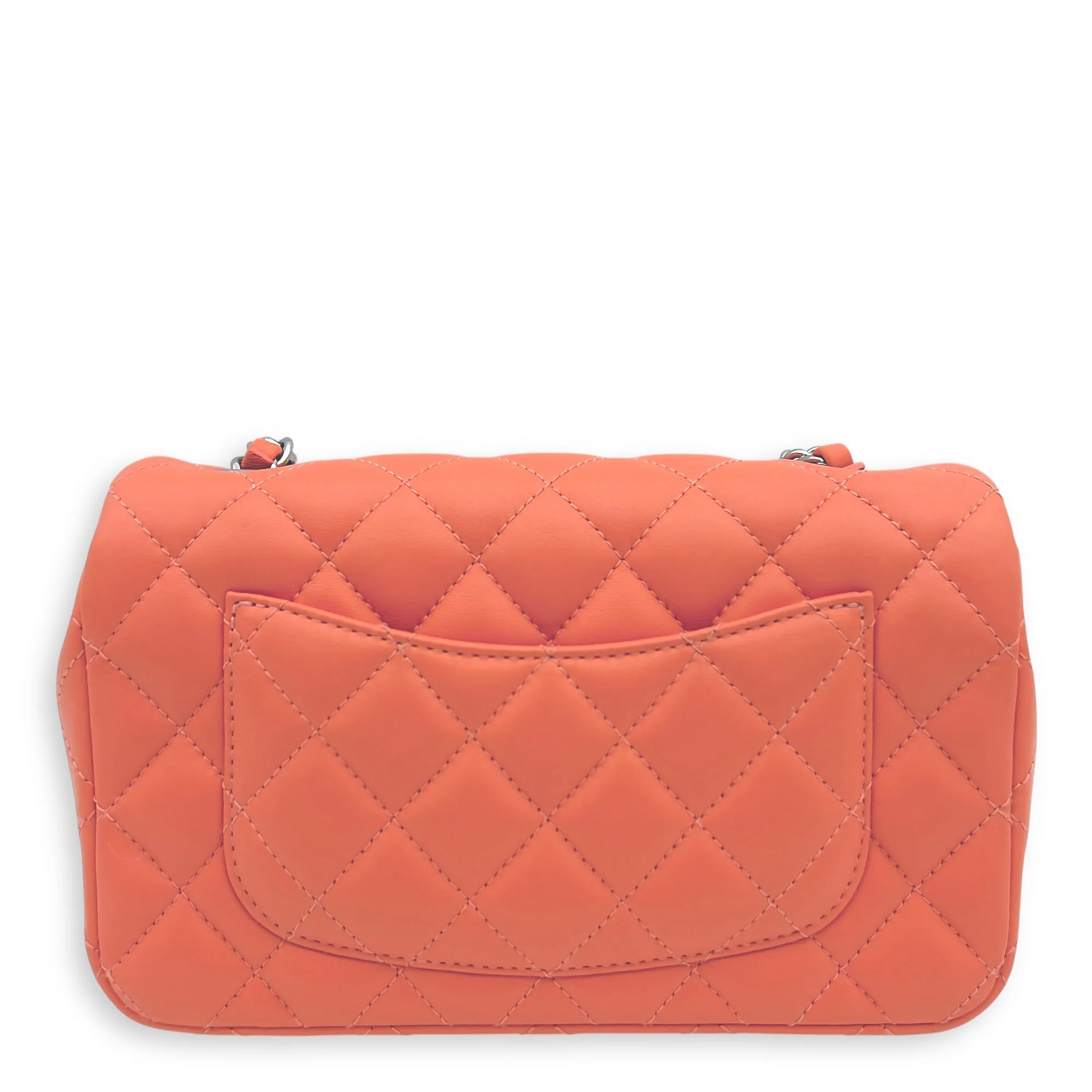 Mini Rectangle Shoulder Bag Orange in Lambskin, Silver hardware