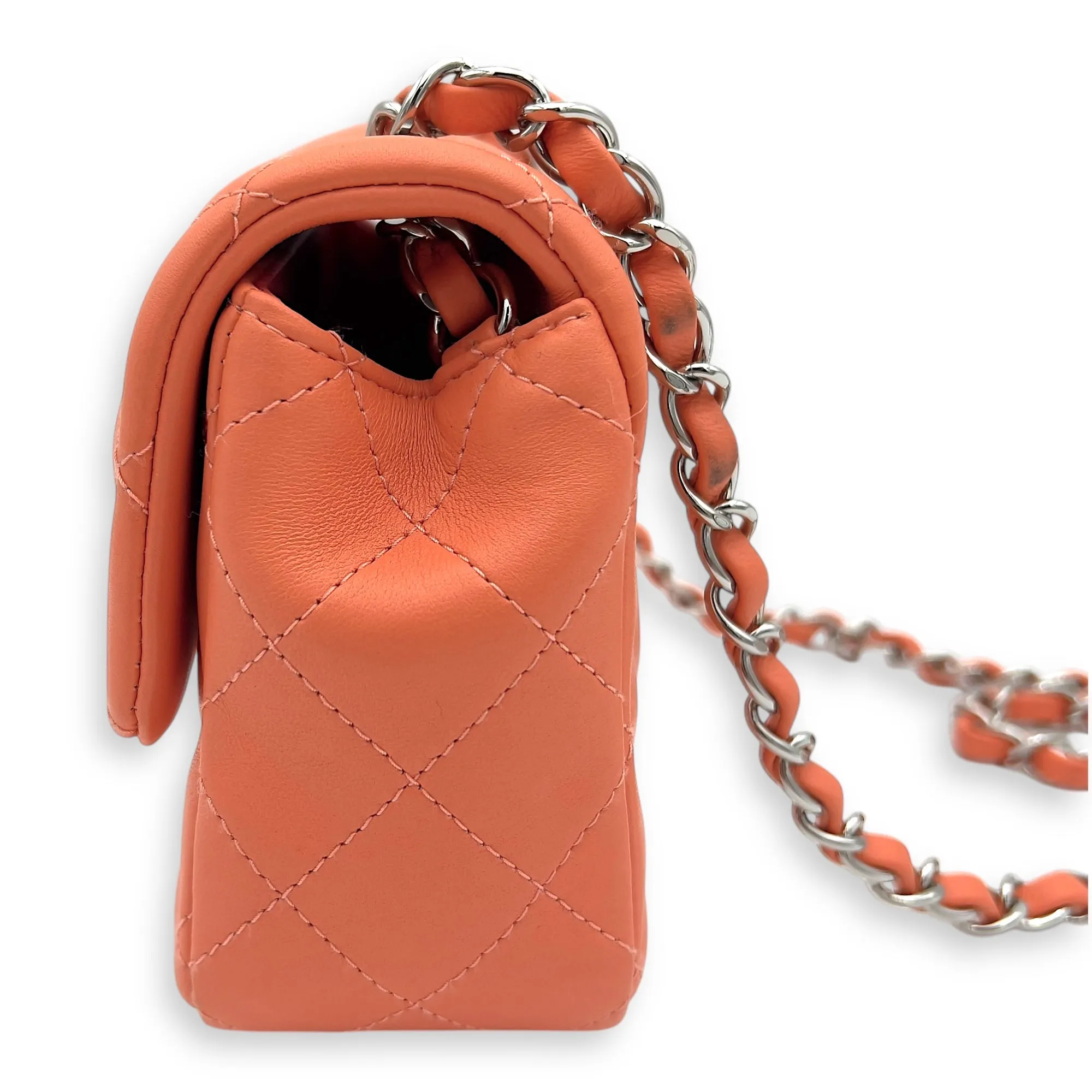 Mini Rectangle Shoulder Bag Orange in Lambskin, Silver hardware