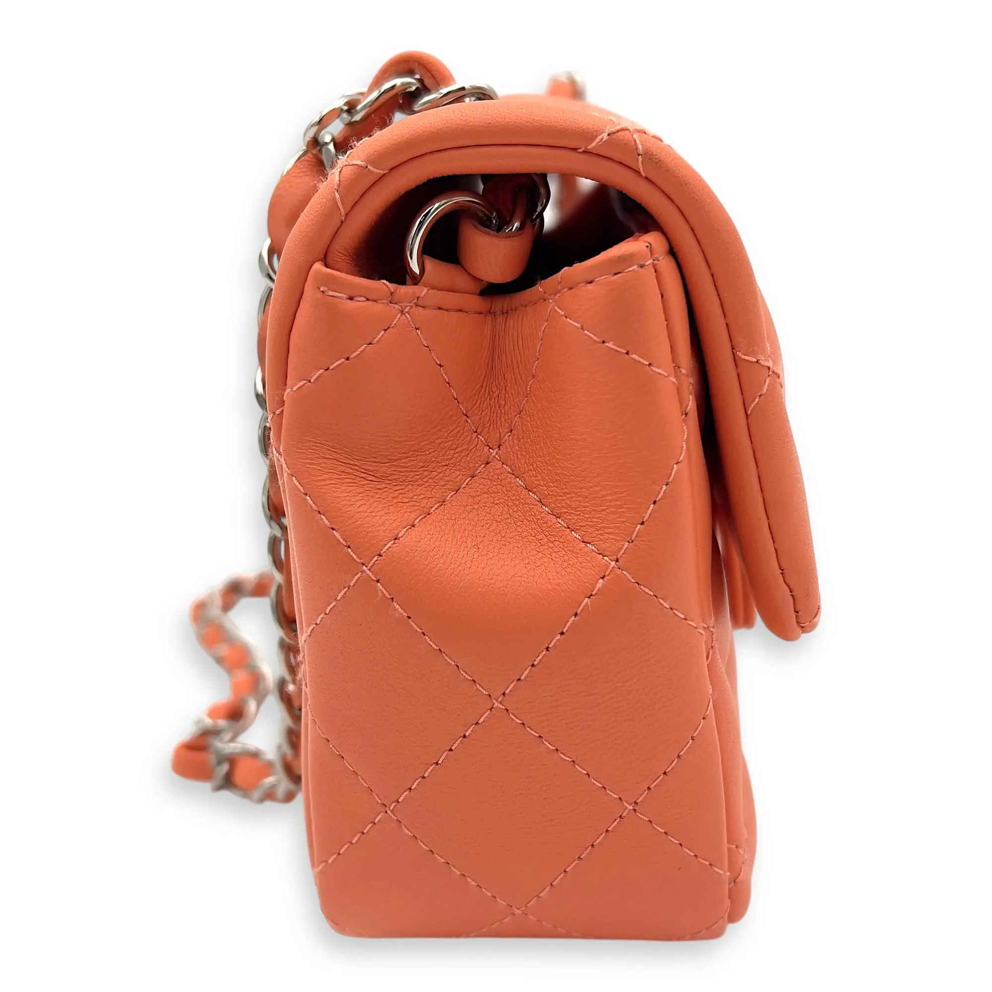 Mini Rectangle Shoulder Bag Orange in Lambskin, Silver hardware
