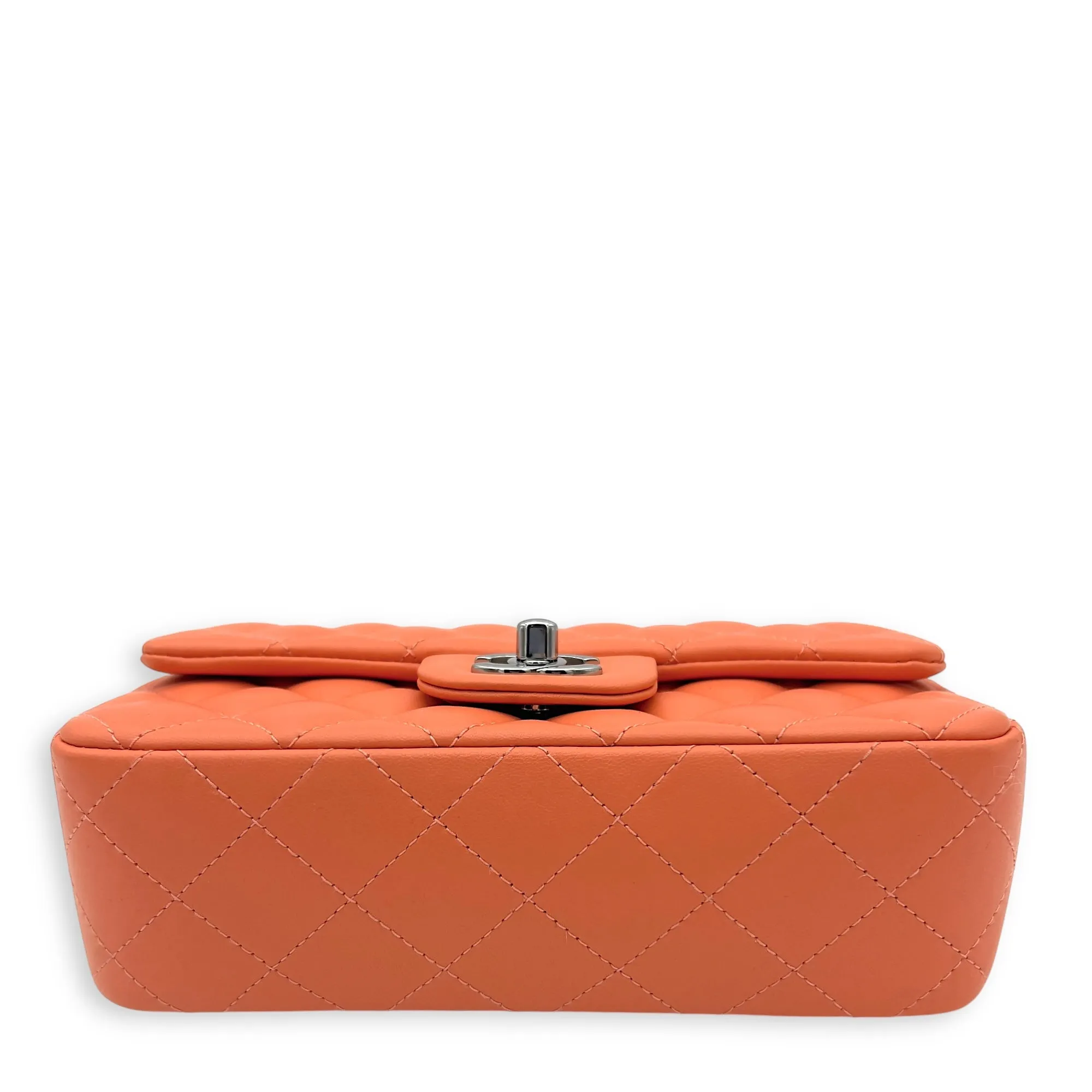 Mini Rectangle Shoulder Bag Orange in Lambskin, Silver hardware