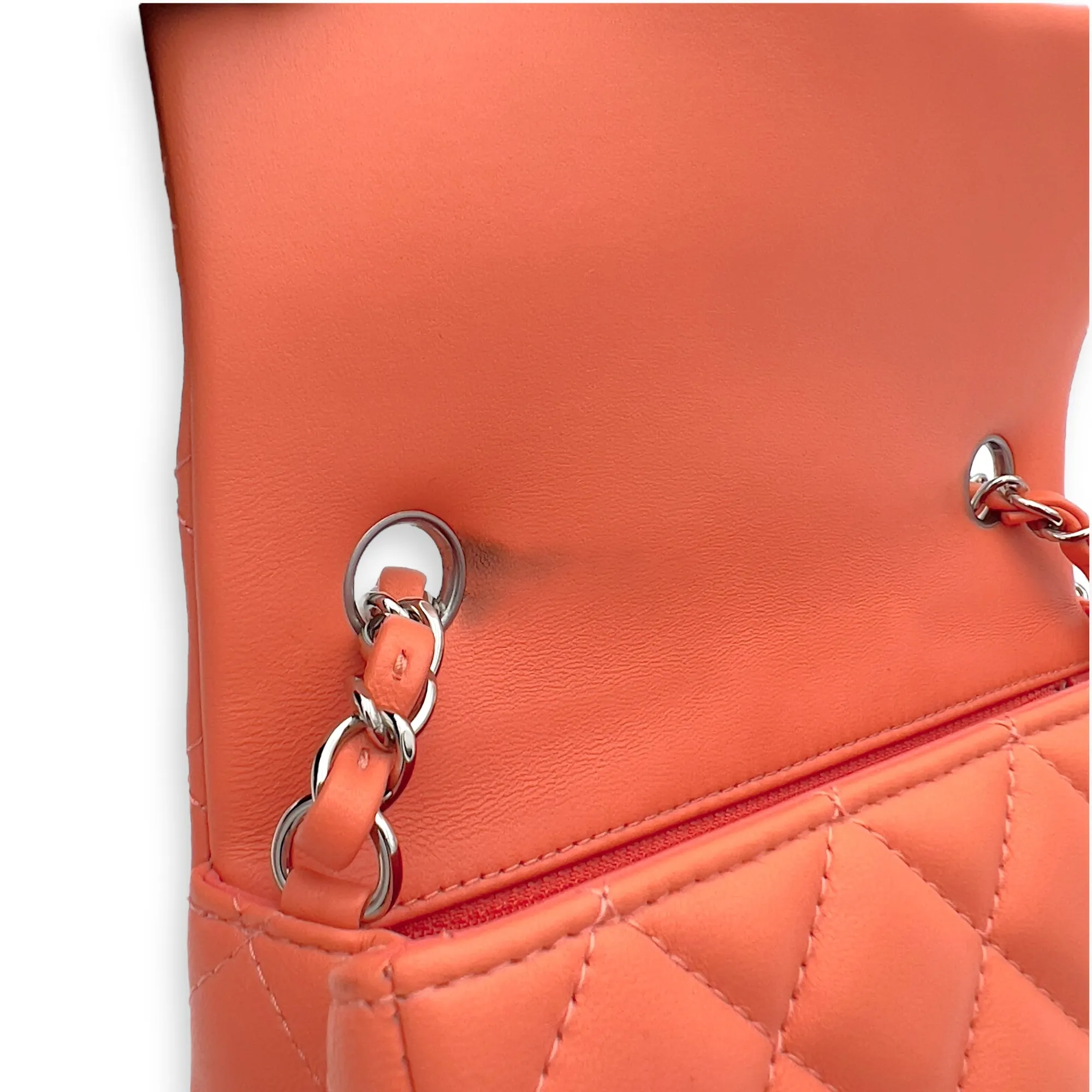 Mini Rectangle Shoulder Bag Orange in Lambskin, Silver hardware