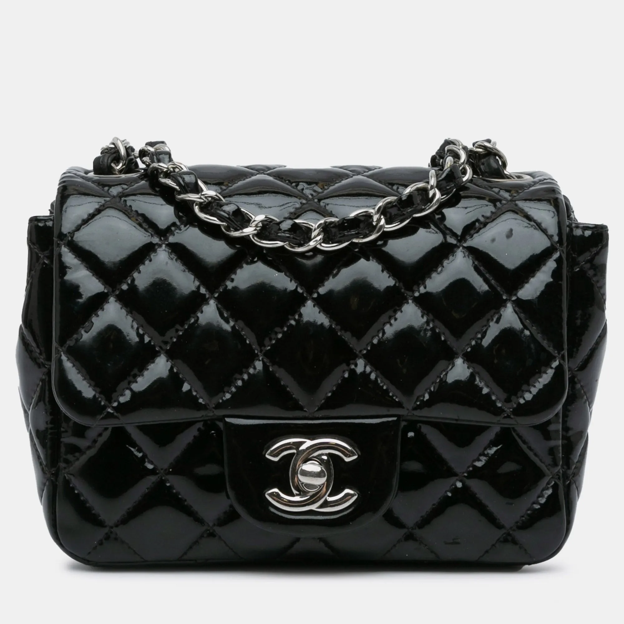 Mini Square Classic Patent Single Flap Bag