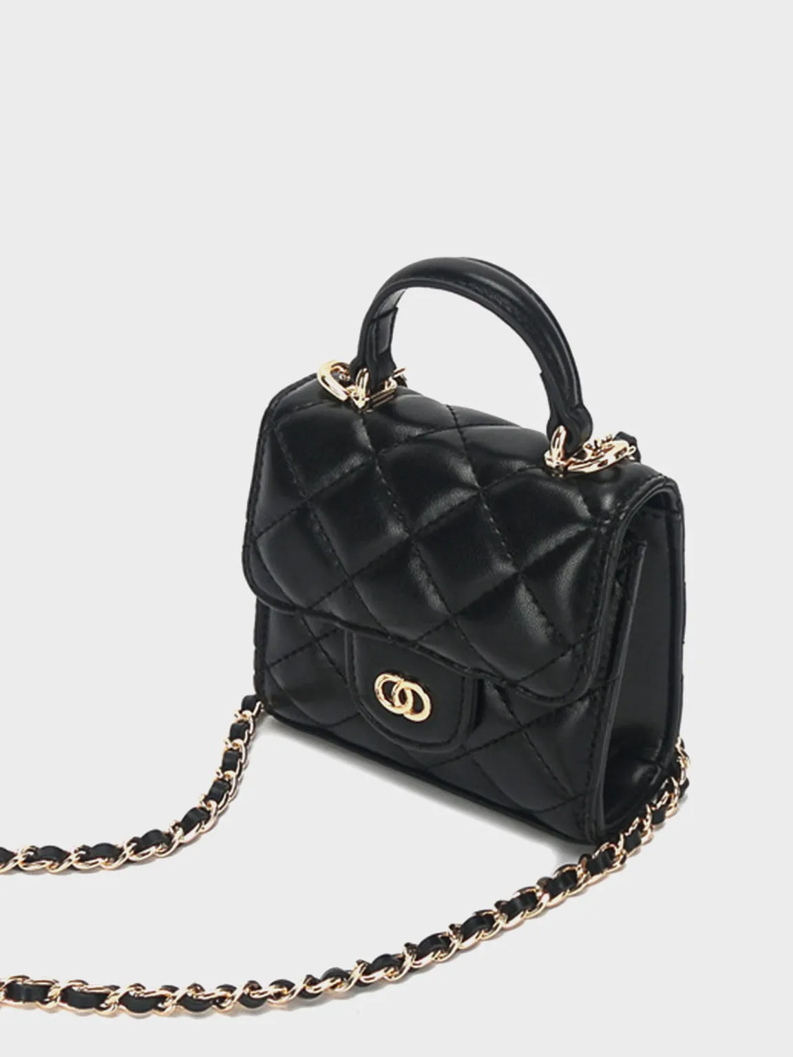 Mini Top-handle Lattice Bag Gold Chain Strap Diamond-quilted Box Shoulder Bag