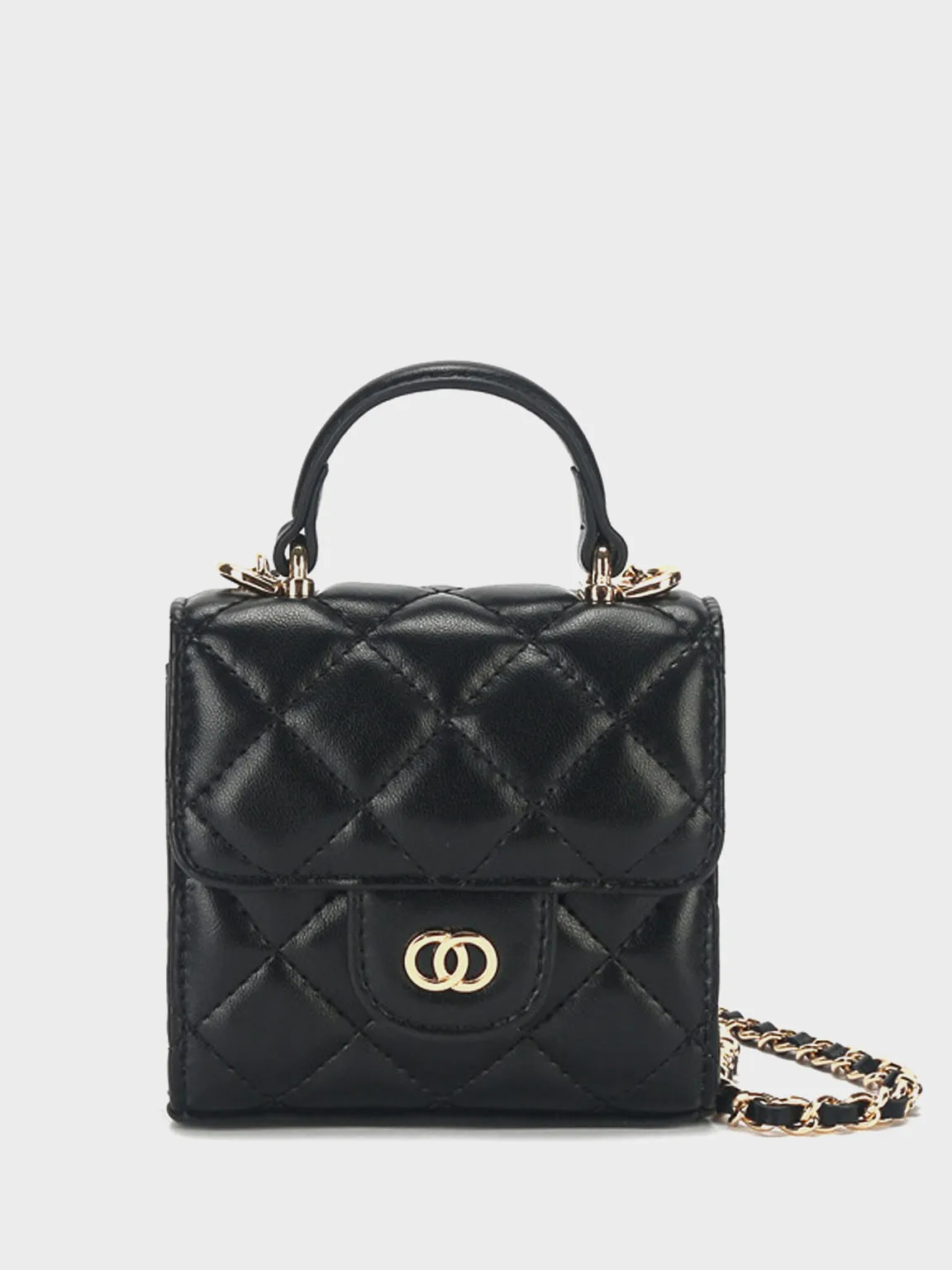 Mini Top-handle Lattice Bag Gold Chain Strap Diamond-quilted Box Shoulder Bag