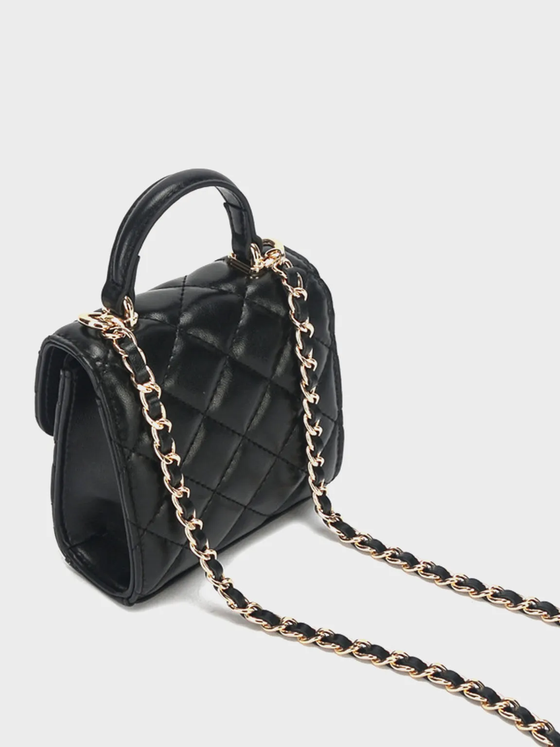 Mini Top-handle Lattice Bag Gold Chain Strap Diamond-quilted Box Shoulder Bag