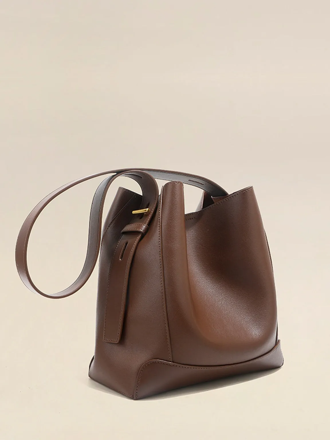 Minimal Bucket Leather Shoulder Bag Single Strap Hobo Tote Bag