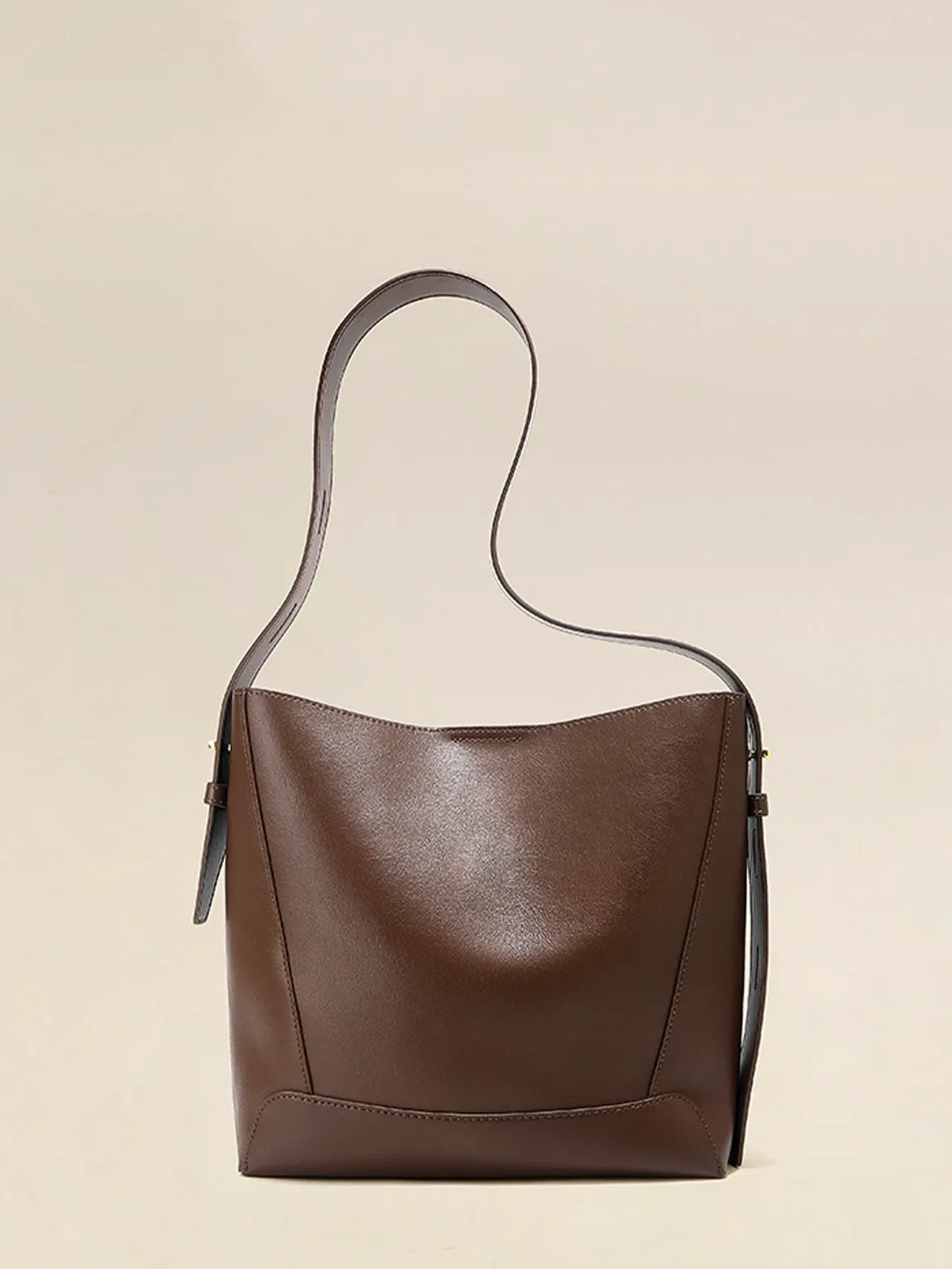 Minimal Bucket Leather Shoulder Bag Single Strap Hobo Tote Bag