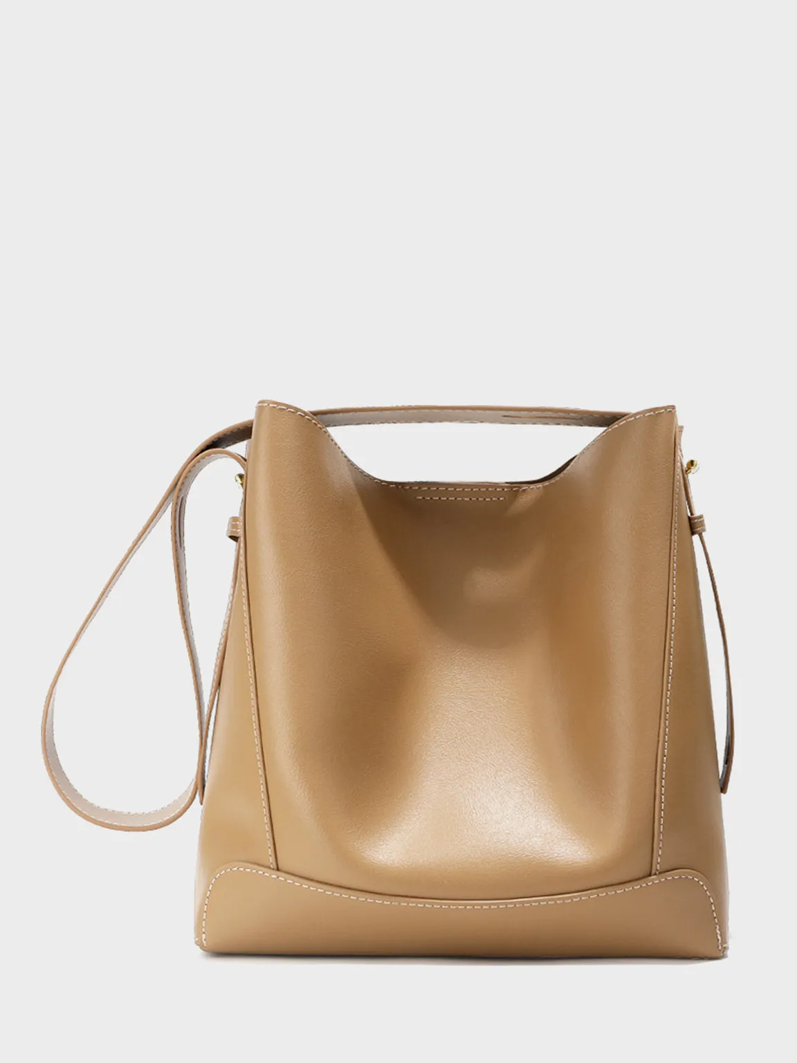 Minimal Bucket Leather Shoulder Bag Single Strap Hobo Tote Bag