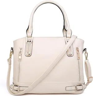 Mn&Sue Motorcycle Style Women PU Leather Handbag Large Top Handle Shoulder Tote Bag Work Lady Satchel