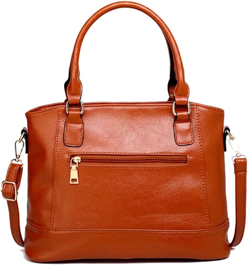Mn&Sue Motorcycle Style Women PU Leather Handbag Large Top Handle Shoulder Tote Bag Work Lady Satchel