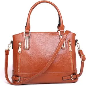Mn&Sue Motorcycle Style Women PU Leather Handbag Large Top Handle Shoulder Tote Bag Work Lady Satchel