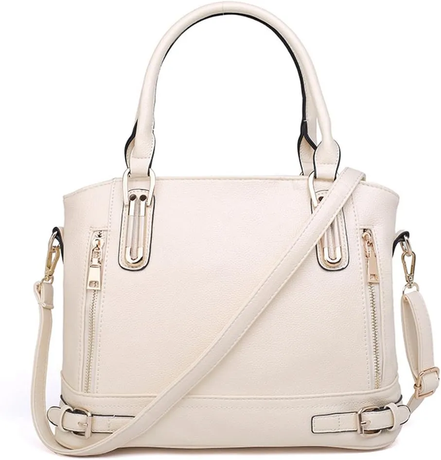Mn&Sue Motorcycle Style Women PU Leather Handbag Large Top Handle Shoulder Tote Bag Work Lady Satchel